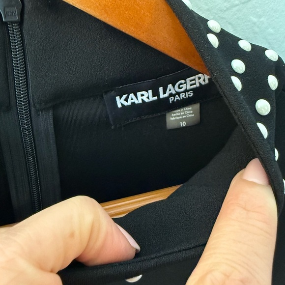 Karl Lagerfeld Women’s Mock Neck Bell Sleeve Sheath Dress - Picture 6 of 7